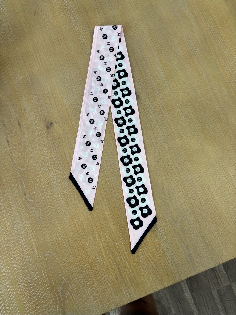 Pink & Black Floral Silk Twilly Scarf